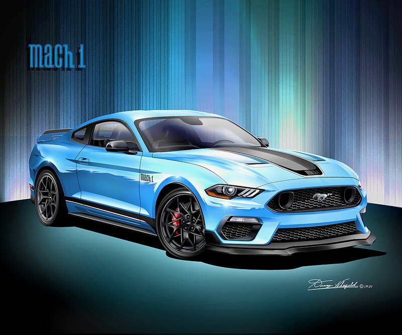 2023 Mustang Car Art Prints by Danny Whitfield | MACH 1 - Grabber Blue | Car Enthusiast Wall Art